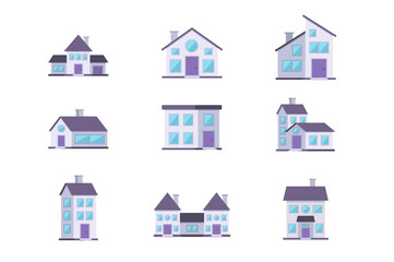 Different buildings houses residential facade set.