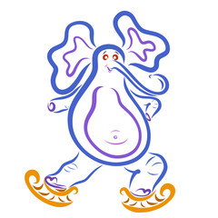 Cheerful elephant dancing on skates or sleds