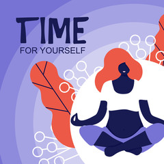 Vector Illustration. Young beautiful pregnancy woman character sitting position in modern flat style. Fitness healthy lifestyle. Time for yourself