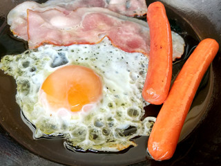 Eggs with bacon and sausages