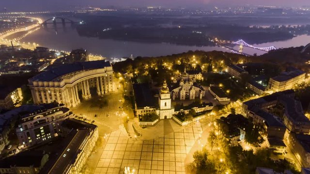 Aerial view to Saint Michael Golden Domed Cathedral in the center of Kyiv.