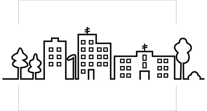 cityscape, black silhouette of town, vector icon