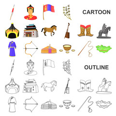 Country Mongolia cartoon icons in set collection for design.Territory and landmark vector symbol stock web illustration.