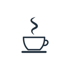 Cup, saucer isolated line icon on white background, coffee set, logo and sign