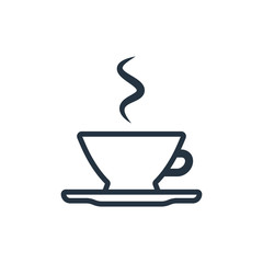 Cup, saucer isolated line icon on white background, coffee set, logo and sign