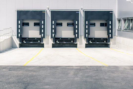 Logistics, Parking Lots, Loading Ramps On The Back Of The Warehouse