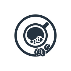 Cup with beans isolated top icon on white background, coffee set, logo and sign