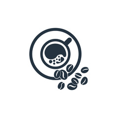 Cup with beans isolated top icon on white background, coffee set, logo and sign