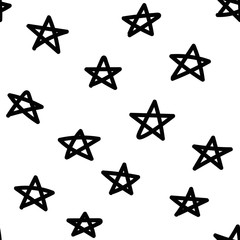 Obraz premium Doodle star seamless pattern. Hand drawn geometric background. Vector illustration.
