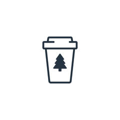 Paper cup isolated line icon on white background, 400 coffee set, logo and sign, christmas tree