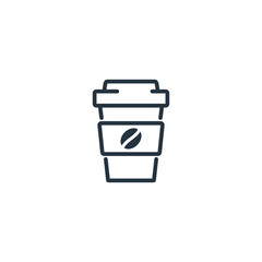 Paper cup with beans isolated line icon on white background, 400 coffee set, logo and sign