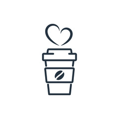 Paper cup with heart steam isolated line icon on white background, 400 coffee set, logo and sign