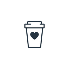 Paper cup with heart art isolated line icon on white background, 400 coffee set, logo and sign