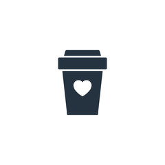 Paper cup with heart isolated flat icon on white background, 400 coffee set, logo and sign