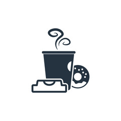 Paper cup with donut isolated flat icon on white background, 400 coffee set, logo and sign