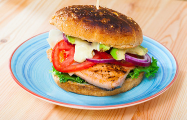 Burger with trout fillet