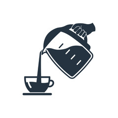 Kettle in hand isolated icon on white background, 400 coffee set, logo and sign