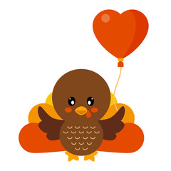 cartoon cute turkey vector with balloons