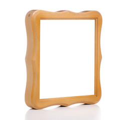 Wooden photo frame on a white background. Isolation
