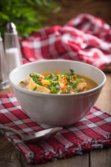 Mushroom soup with parsley.