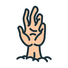 Zombie Monster Hand Arm Under Ground Halloween Minimal Color Flat Line Stroke Icon Pictogram