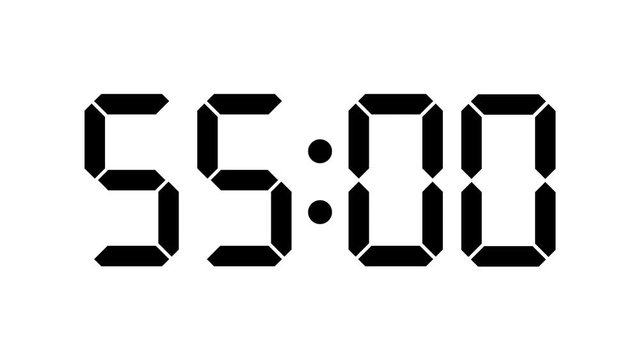 Digital timer countdown of 60 seconds with regular hundredths, 4K UHD, optimized for 30 fps to avoid frame rate distortions and interpolation artifacts - White Background - arzawen.com/timer
