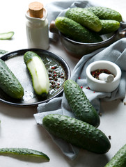 Natural green cucumbers, top view.
