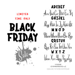 Black Friday sale. Hand drawn typeface set. Vector logo font. Typography alphabet for your designs: logo, typeface, card, wedding invitation.