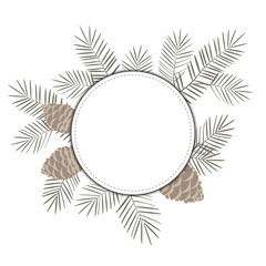 Christmas round frame with fir branches and place for text. Vector illustration.