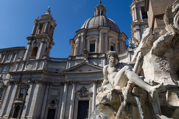 Fototapeta na wymiar Detail of the Fontana dei Quattro Fiumi (Fountain of the Four Rivers) at the Piazza Navona in Rome, Italy. 
