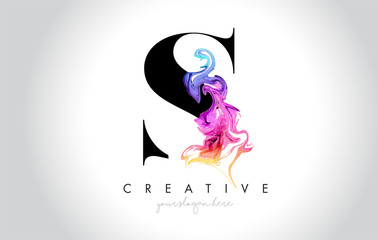 S Vibrant Creative Leter Logo Design with Colorful Smoke Ink Flowing Vector. - obrazy, fototapety, plakaty