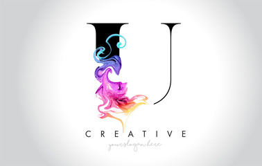 U Vibrant Creative Leter Logo Design with Colorful Smoke Ink Flowing Vector. © twindesigner