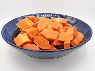 ripe papaya on plate white background