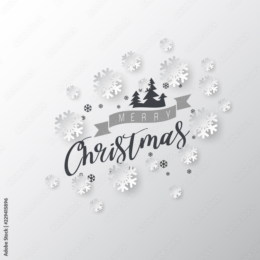 Poster White paper cut of vector snowflake on gradient colours background with merry christmas phase text