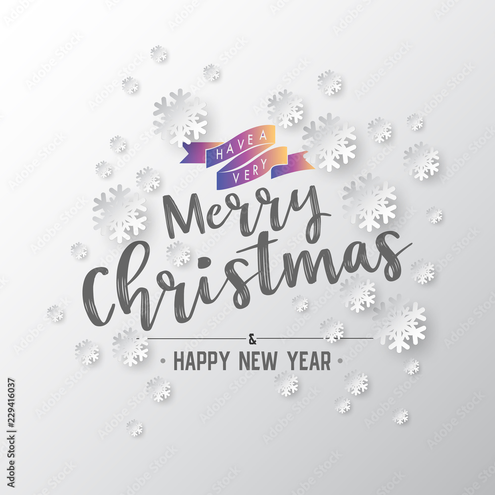 Aufkleber White paper cut of vector snowflake on gradient colours background with merry christmas phase text