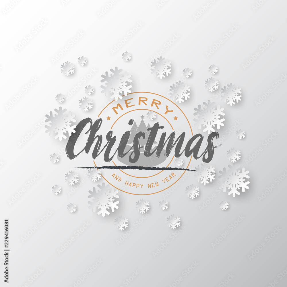 Aufkleber White paper cut of vector snowflake on gradient colours background with merry christmas phase text