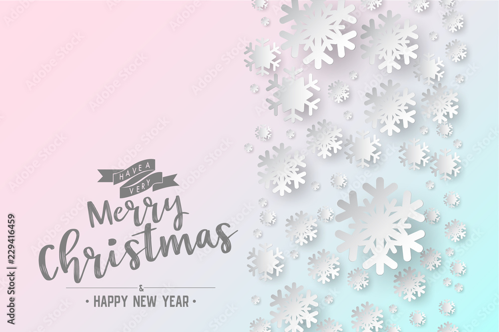 Poster white paper cut of vector snowflake on white ornate background with merry christmas phase text