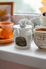 Cozy still life composition on the windowsill