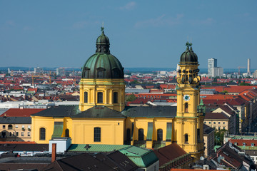 Fototapeta na wymiar View of Munich city and Theatinerkirche (Theatine Church). Munich, Germany