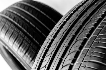 Summer car tires on a white background