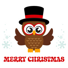 winter cartoon cute owl in hat with christmas text