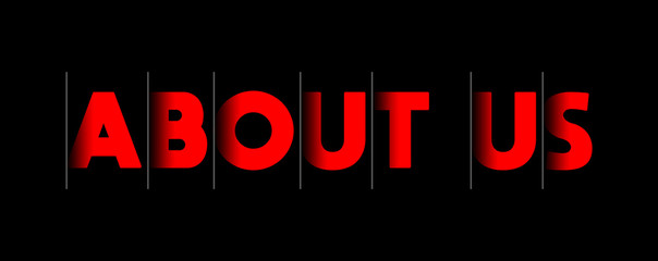 About Us - red text written on black background
