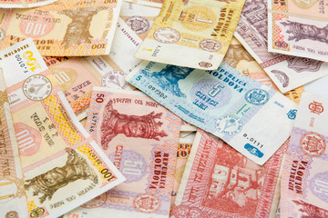 Fototapeta na wymiar background of many moldavian currency leu bills