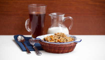 Spelt porridge with mushrooms and vegetables