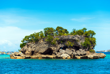 View of the rock at the shore, Boracay, Philippines. Copy space for text.