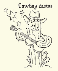 Cactus christmas playing the guitar.Vector illustration