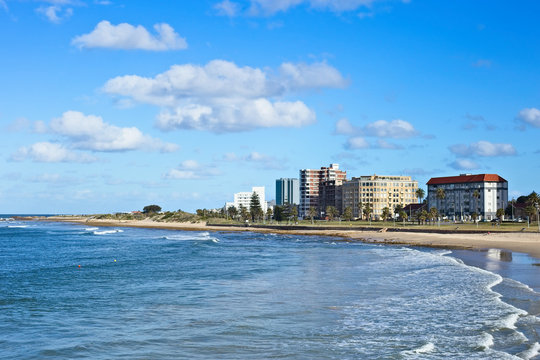 A landscape image of Hobie Beach in Port Elizabeth, South Africa. 