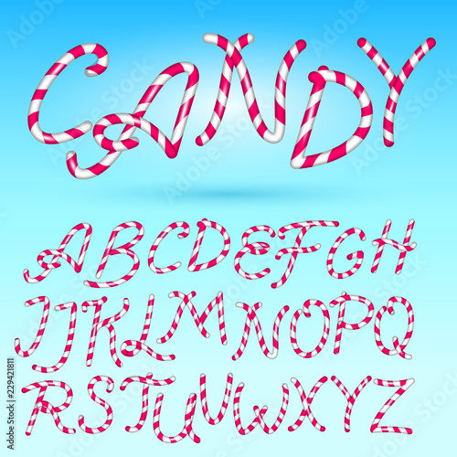 candy cane font sweet comic alphabet set isolated lettering