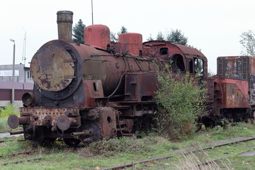 Fototapeta na wymiar Old locomotive, abandoned, rusty, Krakow, Plaszow