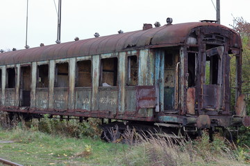 Obraz premium Old train wagon, abandoned, rusty, Krakow, Plaszow